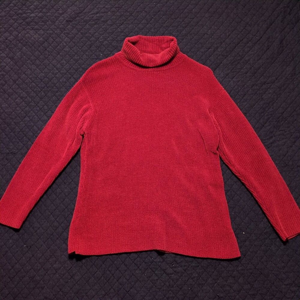 Vintage Lauren Ralph Sweater Womens M Red Turtleneck Long Sleeve Rayon sleeves